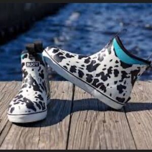 BUOY Cow Print Water Boots - Black and White